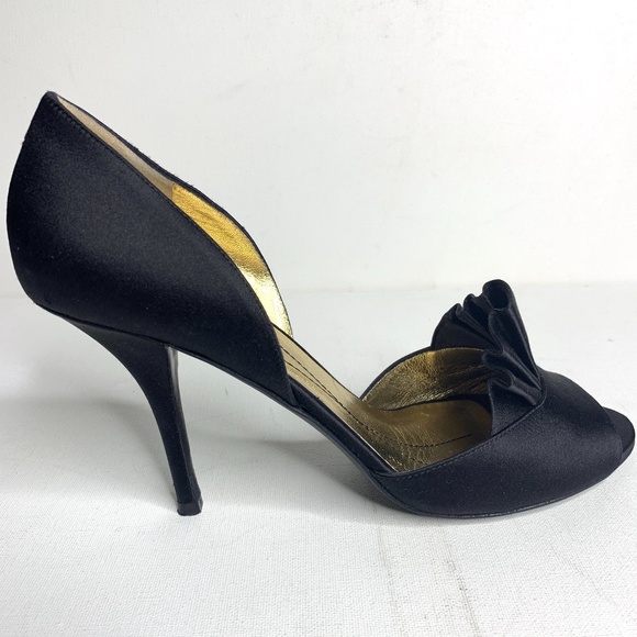Kate Spade Chrisette Black Satin Open Toe Formal Heels - Size 8.5 - Picture 3 of 8
